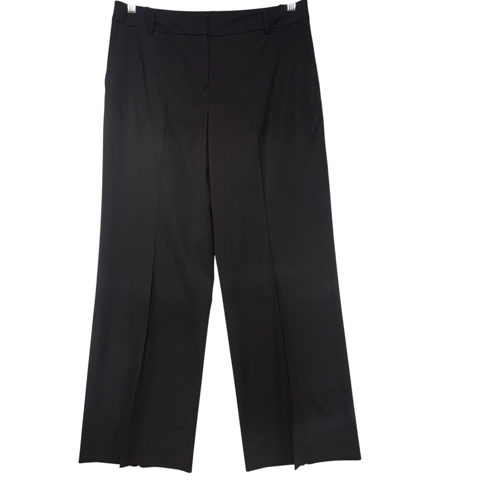Lafayette 148 New York Black Virgin Wool Wide Leg Trousers Pants Size 10
